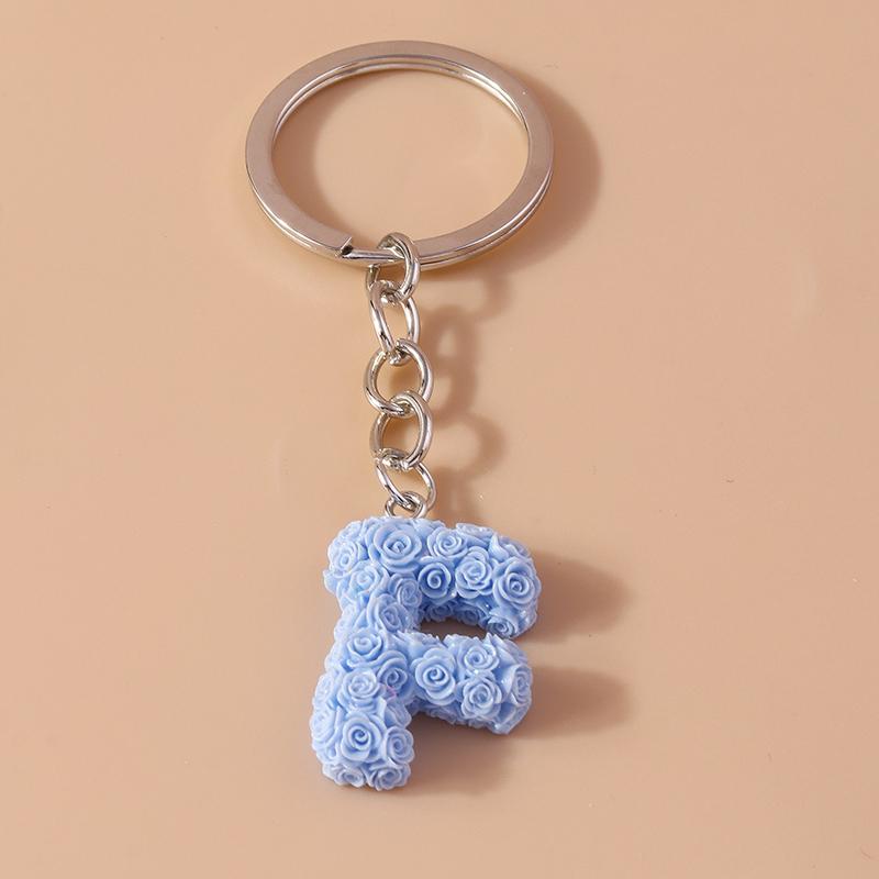 New Creative Flower Initial 26 Letter Keychain A-Z Alphabet Keyring Pendants for Women Girls Handbag Decor Jewelry Accessories