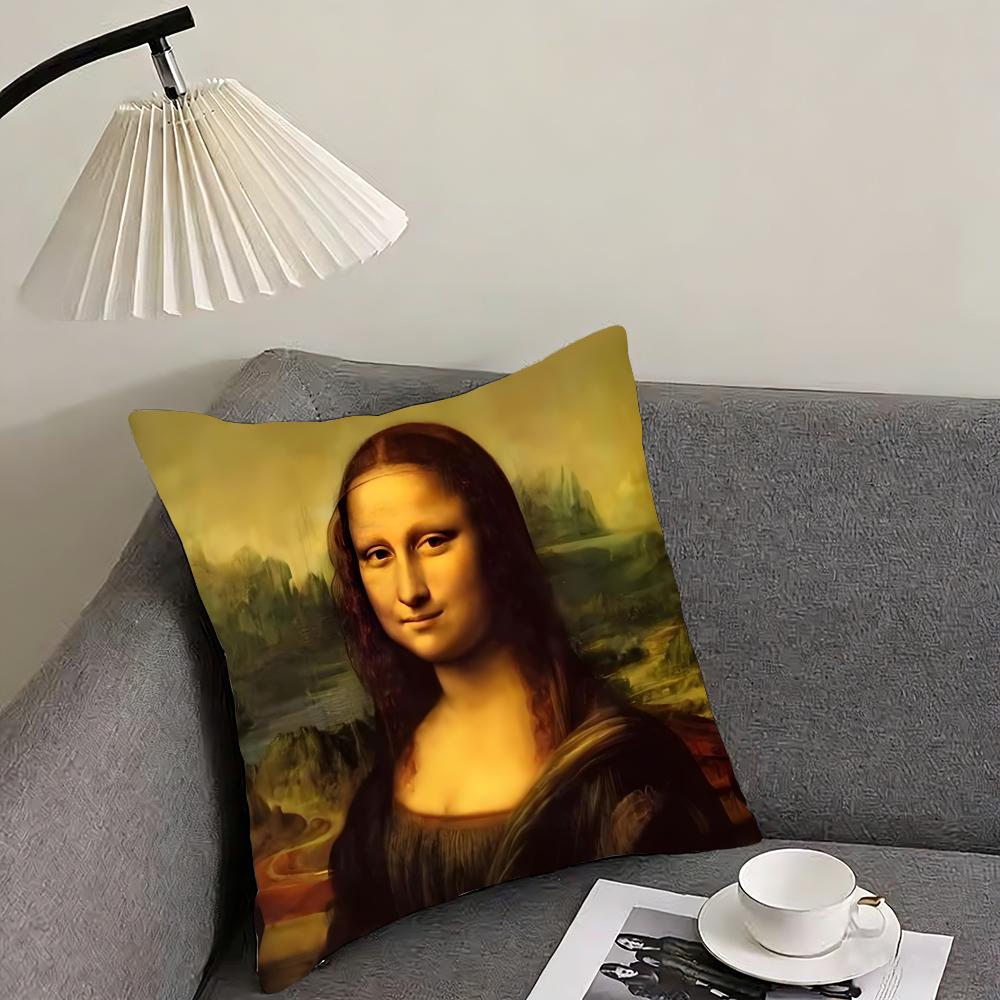 Mona Lisa Art Cushion Cover Pillowcase Ultra Soft Skin Friendly Fabric Cloud Like Comfort Concealed Zipper