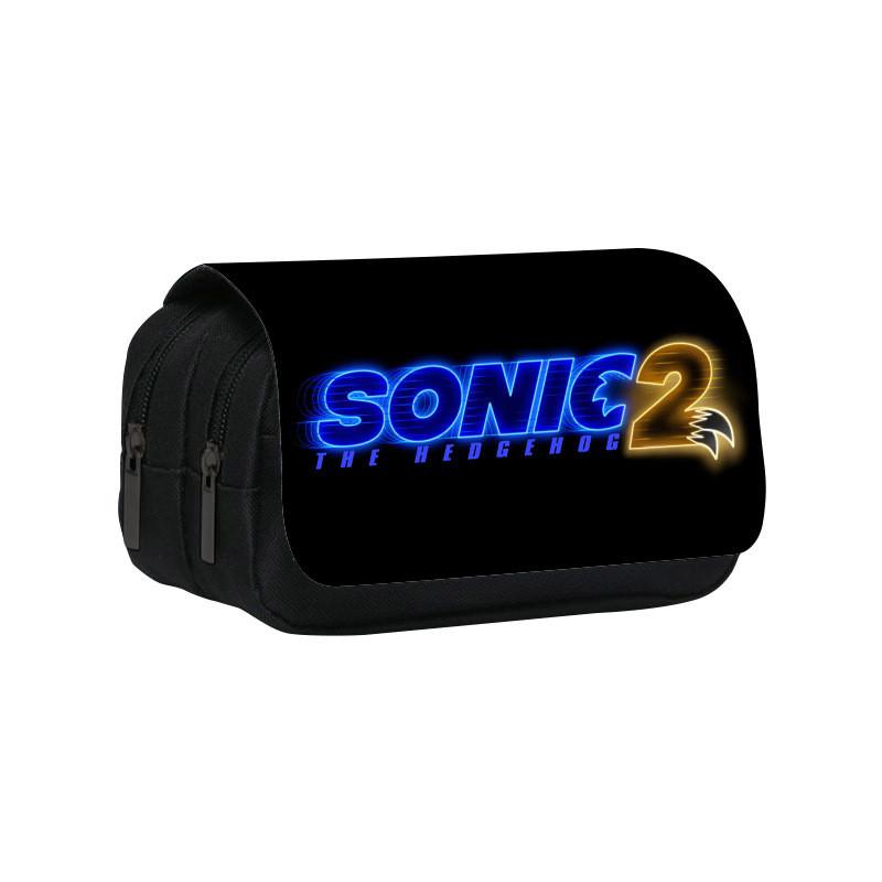 Sonic Cartoon Pattern Double Layer Flip Cover Student Stationery Storage Pencil Bag For School And Work