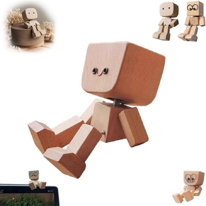 Shaking Wooden Man Figurine, Handmade Shaking Feet Wooden Doll,Car Ornaments,Funny Wood Desktop Decor, Car Dashboard Decorations