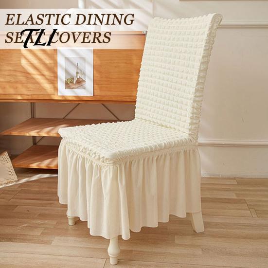 Kitchen Chair Slipcovers Cover with Skirt, Stretchable Armless Slipcover, Bubble Dining Covers Texture, Machine Washable Protector for Protective