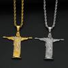 Christian Jesus Cross Rhinestone Necklace for Women Men Stainless Steel Choker Religion Pendants Jewelry Prayer Baptism Gifts