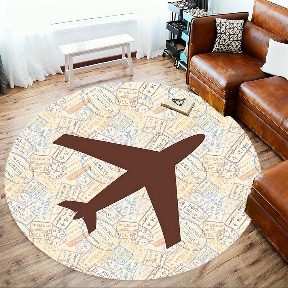 1pc travel stamps Round Chair mat Area Rug - Non-Slip, Floor Mat for Office, Bedroom, and Indoor Decor c1125400