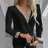 Women's Casual Fashion Solid Color Lace Long Sleeve V-neck Top