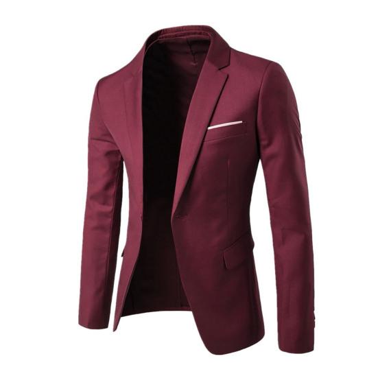 Мужской пиджак с длинным рукавом и лацканами, однотонный пиджак с одной пуговицей, официальная деловая верхняя одежда