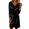 Женское атласное платье с вырезом-водопадом, с длинным рукавом, коктейльное, для вечеринки, клуба, короткое, со сборками, для гостьи на свадьбе, мини-платье-трапеция