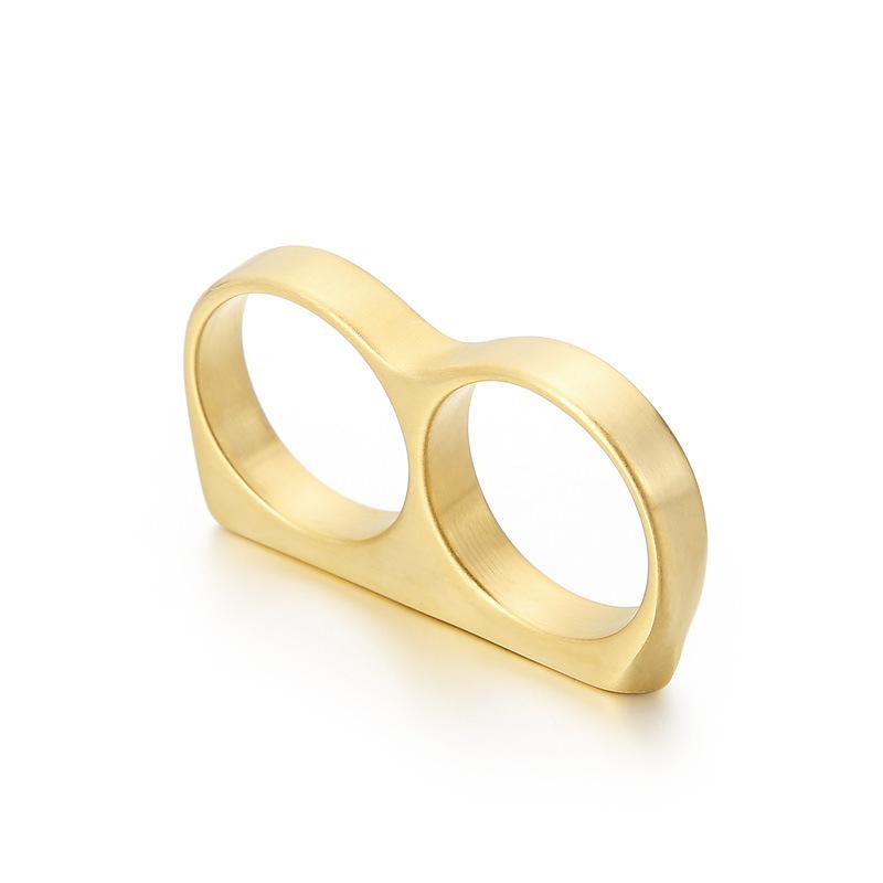 Креативное хип-хоп глянцевое кольцо-кастет на палец из титановой стали, мужское, личность, панк, двойное кольцо на два пальца, кольцо из нержавеющей стали