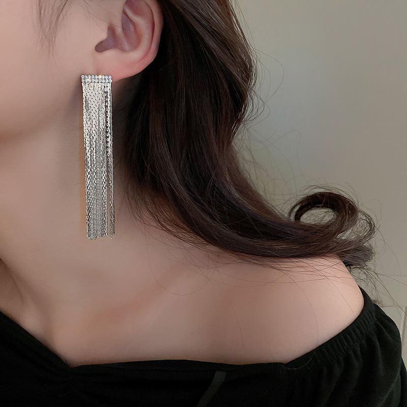 Супер Вспышка Кисточки Циркониевые Серьги Модные Личность Атмосфера Имперский Сестра Стиль Серьги Уличный Аукцион Цепь Водопад Преувеличенные Серьги
