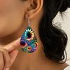 Bohemian Style Colorful Kaleidoscope Mandala Pattern Tears Earrings Lightweight Fashion Waterdrop Shape PU Leather Earrings