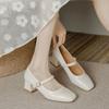 Women's Fashion Pumps Spring Autumn New Mary Jane Women Square Toe Shallow Single Shoes Leather Dress Party Chunky Heels Shoes