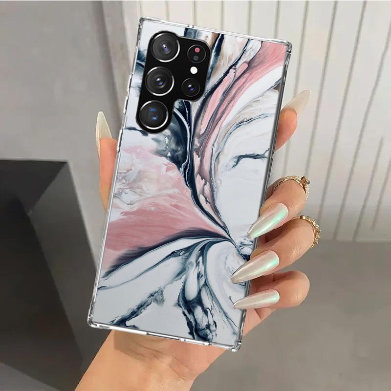 Модный Золотой Розовый Геометрический Мраморный Чехол для Телефона для Samsung Galaxy S26 S24 S23 Ultra S25 Edge S22 S21 Plus S20 FE + Мягкая Печать Она