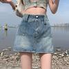 Classic Versatile Double Buckle Design Package Hip Skirt Thin Section Half Retro High Waist A-line Short Skirt Ladies Summer Fashion Denim Short Skirt