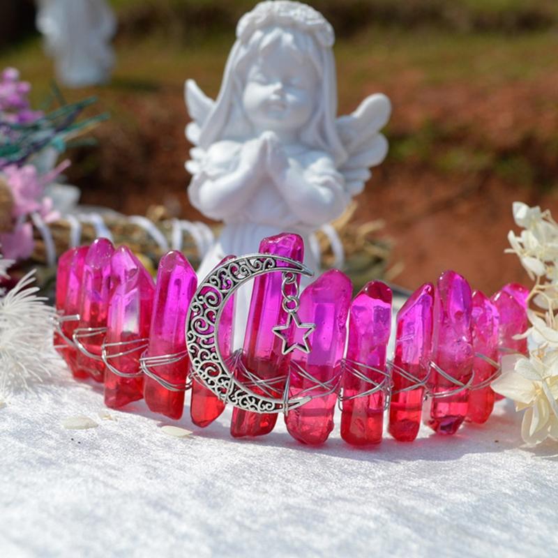 Королевские короны-ободки Натуральные хрустальные повязки для волос Женские аксессуары для волос ручной работы для свадьбы, вечеринки Лунной ведьмы, костюмов