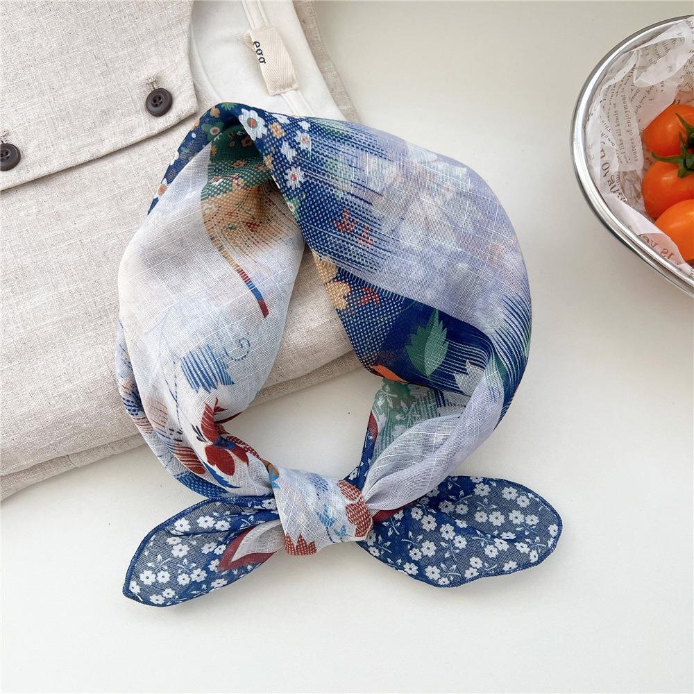 Flower Cotton Linen Print Scarves Cashew Square Handkerchief Clothing Accessories