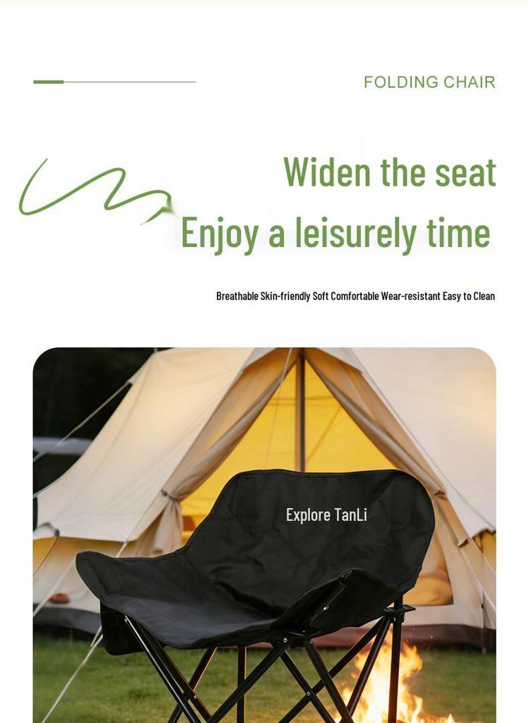 Tanli Outdoor Folding Moon Chair - Thickened Carbon Steel, Portable for Camping, Picnics, and Fishing