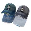 Washed denim hat for men, Korean style vintage sunshade baseball cap, fashionable and versatile, embroidered soft-top distressed duckbill cap for