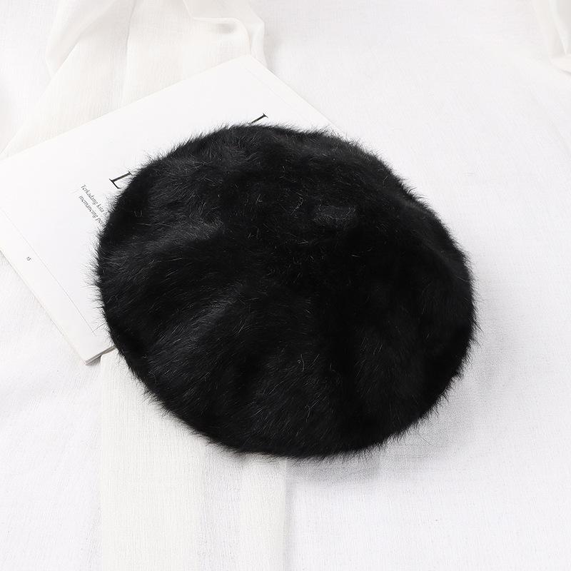 Зимние береты из искусственного меха кролика, женские шляпы французского художника, однотонные мягкие береты для девушек, модные береты из шерсти на плоской подошве