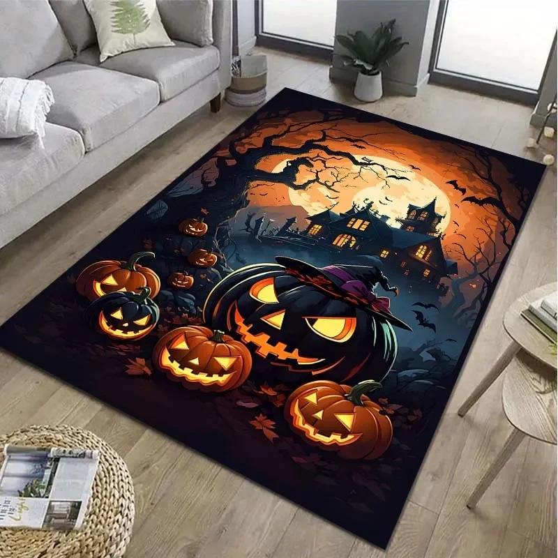 Halloween Pumpkin Head Pattern Floor Rug Carpets Living Room Bedroom Bedside Bathroom Floor Mat Area Rug Room Decor Gift