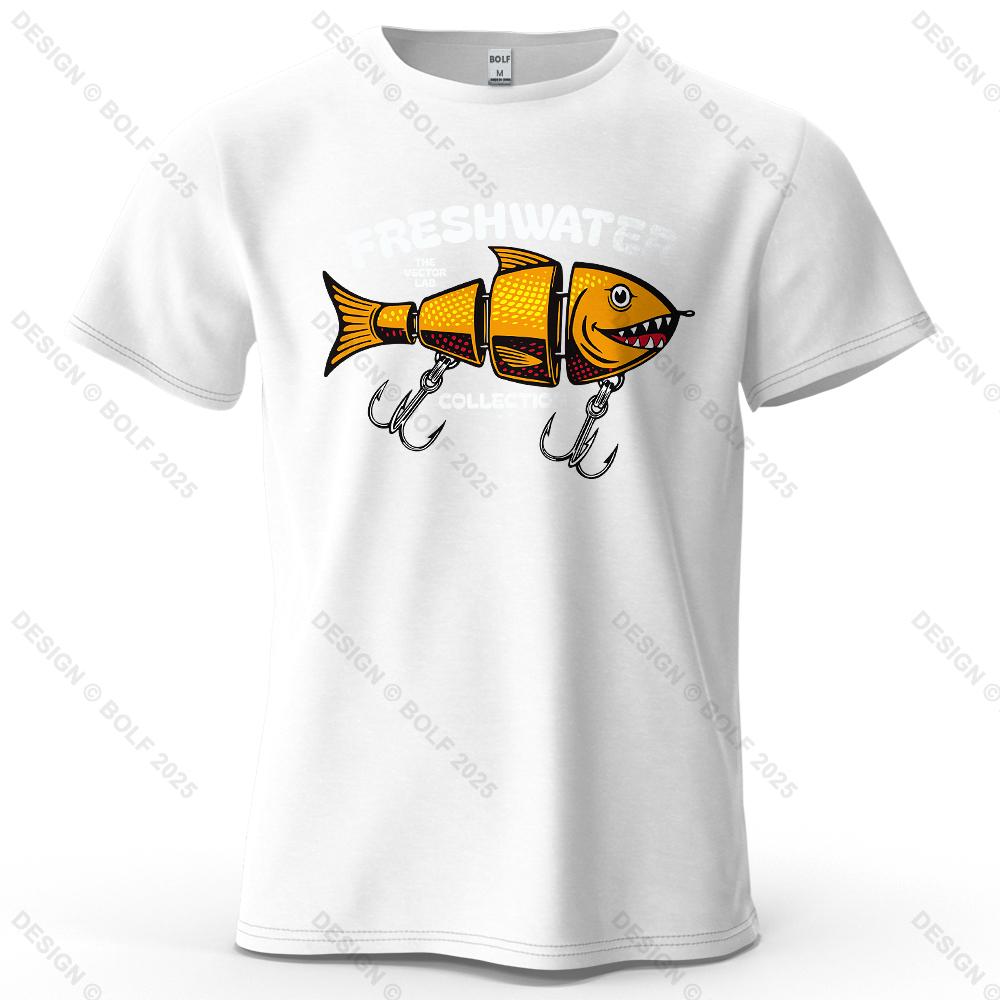 Fishing Lure Pattern Printed Men's T-Shirt 100% Polyester Oversized Fishing Hobby Graphic Tees for Women Tops Tees Streetwear S-5XL