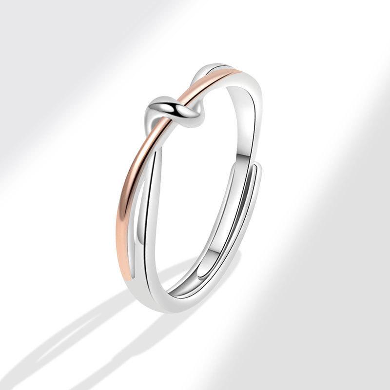 Two-Tone Twin Knot Couple Rings: Stylish Open Rings for Men & Women - Luxury Valentine's Day Gift