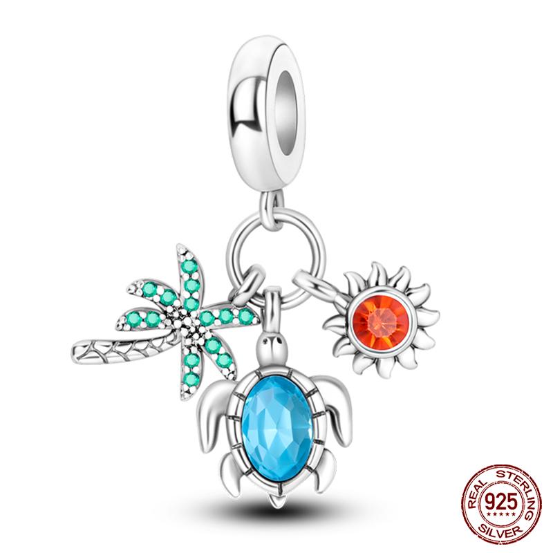 100% настоящие посеребренные бусины серии Ocean, черепаха, краб, русалка, подходят оригинальные браслеты «сделай сам», ювелирные изделия, подарки