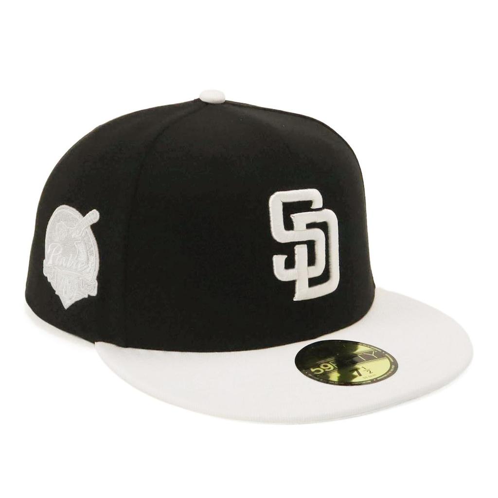 New Era Cap 59FIFTY 14676980 NER35C8246 MLB San Diego Padres SD Black SIDE PATCH 2-Tone ONSPOTZ Exclusive Men's Women's Hat 5950 Side Patch Straight