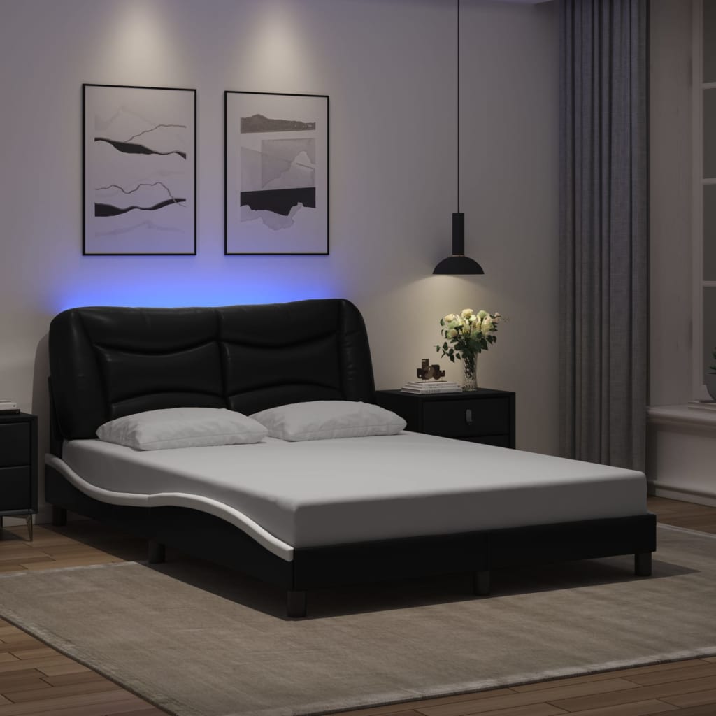 LED Bed Frame without Mattress Hvar Black and White 120 x 200 cm