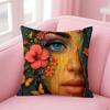 Square Bright Color Flower Girl Cushion Cover Pillow Case Soft Skin Friendly Fabric  Concealed Zipper