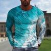 Men's Long Sleeved T-shirt, European and American Men's Loose Round Neck 3D Printed Long Sleeved Round Neck T-shirt, Men's Clothing