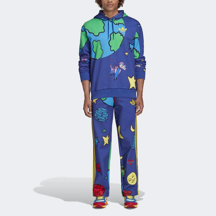 Adidas Оригиналы X Kerwin Frost мультфильм космический принт толстовка с длинными рукавами мужская толстовка с капюшоном синего цвета HN9052