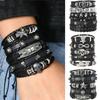 5-Piece Men's Leather Bracelet Set Stylish Studded Design Hip Hop Teens Boys Jewelry Accessories Adjustable PU Leather Hand-woven Bracelet
