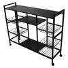 Standing Storage Shelf Carbon Steel Multipurpose Multiple Tiers Kitchen Storage Rack with Wheels Baskets for Pots Bowls