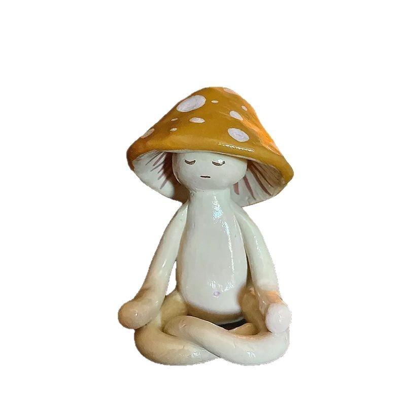 Cute Meditation Yoga Mushroom Desktop Ornaments Resin Craft Decors Home Living Room Decorations Garden Courtyard Creative Orname