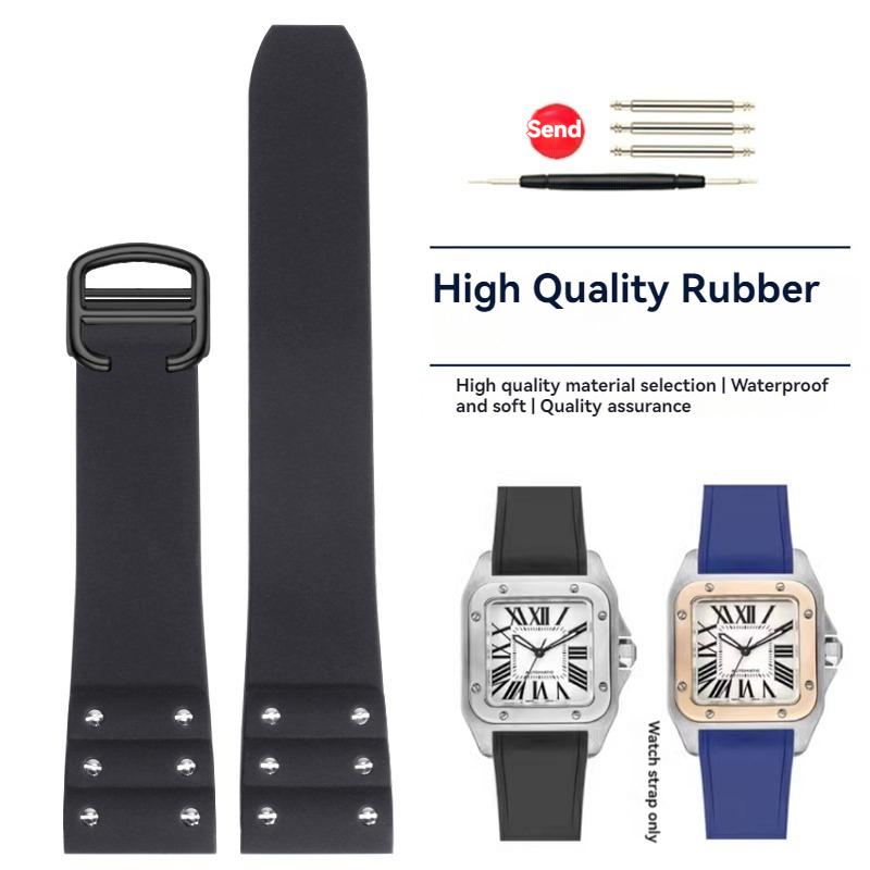 Высококачественный резиновый ремешок для часов Cartier Santos, ремешок для Santos 100 Series, черный, синий, водонепроницаемый браслет, ремень с раскладывающейся застежкой, 21 мм