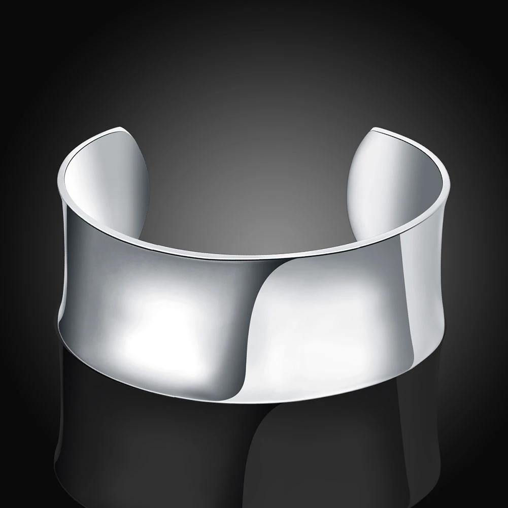 925 Silver charm Smooth wide Big bangle Bracelets for Women Luxury Fashion Party Wedding cuff Jewelry Christmas Gift