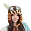 Cute and funny little monster wool hat women's autumn and winter warm knitted plush ear protector pullover hat shows small face