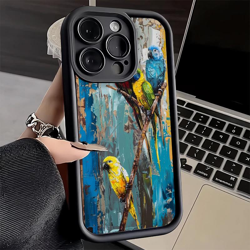 Чехол для телефона iPhone 17 Air 16E 15 16 Pro Max Стиль масляной живописи Птица Чехол 14 Plus 13 12 Mini Мягкий силиконовый чехол Fundas