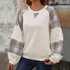 Women's Checkered Clashing Colour Splicing Round Neck Pullover Sweatshirt Loose Casual Top