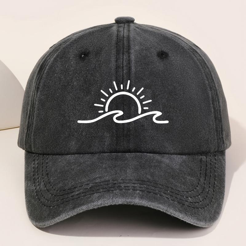 Sunrise White Printed Baseball Cap for Men and Women Fashionable Retro Outdoor Hat Versatile Peaked Cap