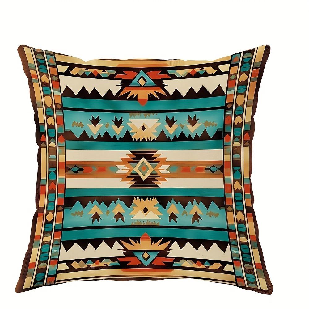Bohemian-Style Geometric Pattern Pillow Cover: Exotic Tribal Motifs In Vivid Colors, Sofa Cushion Cover, Room Decoration