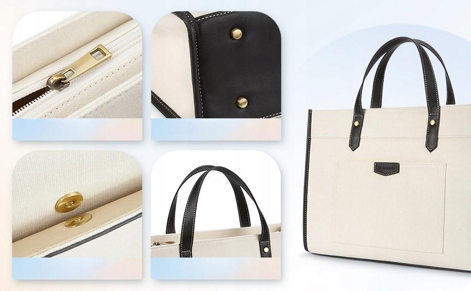 Missnine 15.6 inch laptop bag Large Elegant handbag black and beige