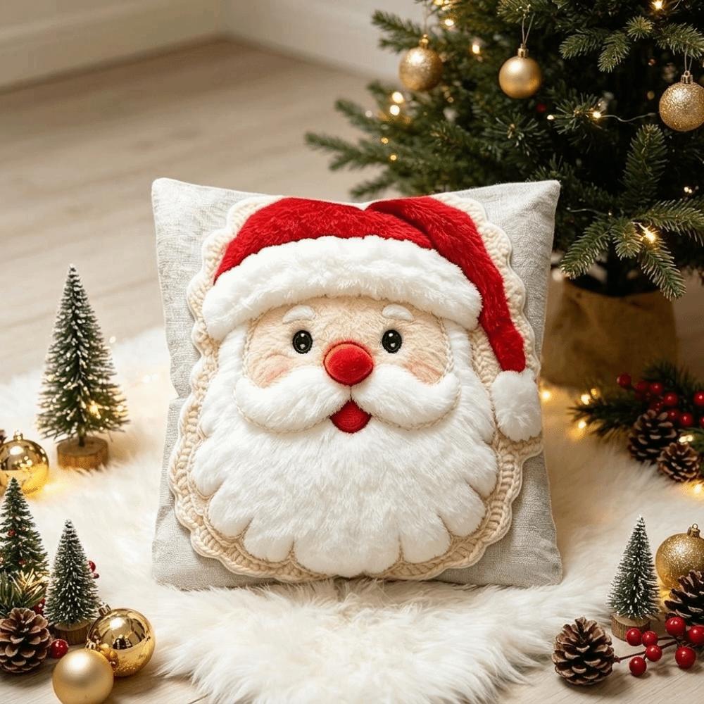 1pc Plush Christmas Pillow Cover Zipper Closure 2D Flat Pillowcase Cute Cushion Cover Sofa