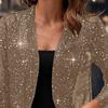 Women Sparkly Cardigan Coat 3/4 Sleeve Open Front Sequin Tops Sexy Golden Bling Coat Casual Holiday Party Outfit