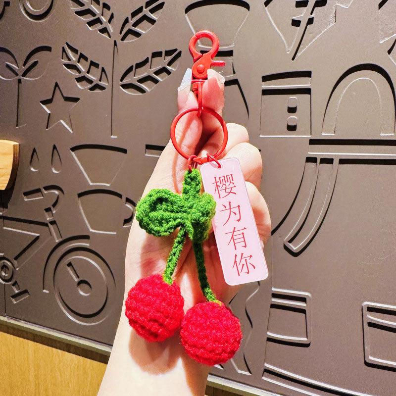 Handmade Crocheted Persimmon Keychain, "Good Things Happen" Lucky Charm,Lucky Persimmon Peanut Keyring, Hand-Knitted Fruit Pendant with Wish Tag