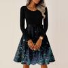 Women's Casual Fashion Round Neck Long Sleeve Christmas Printed Party Vintage Long Dresses