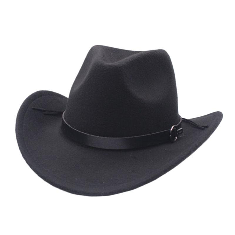 Hot-selling metal buckle belt cowboy hat autumn and winter woolen top hat men's and women's big edge curled jazz felt hat
