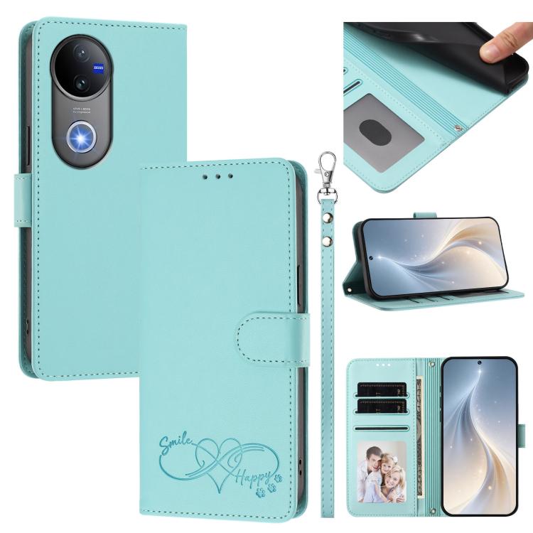 Happy Heart Pattern Magnetic Closure Vegan Leather Phone Case With Wrist Strap For vivo X200 FE