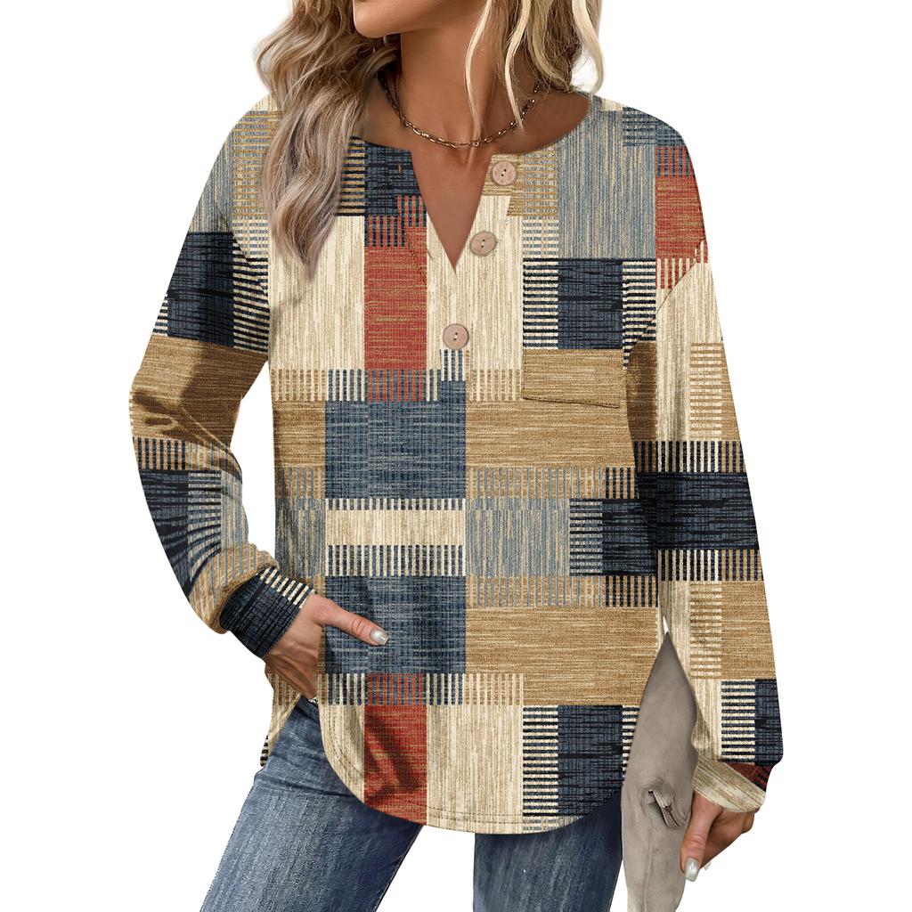 Women's Retro Printed Fashionable Long-sleeved Top