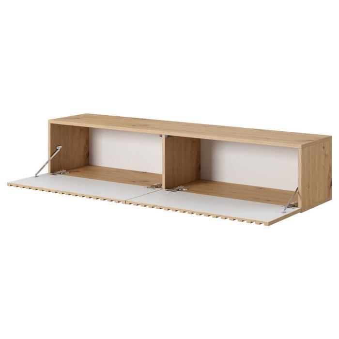 Meuble TV - TELIRE - 140 cm en chêne artisan avec façade fraisée et inserts noirs