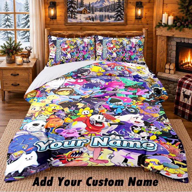 Undertale Custom Name 3Pcs Bedding Set 1 Bed Sheet 2 Pillowcases Bedroom Home Decor